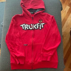 Red TRUKFIT zip up hoodie. Youth M (10/12)